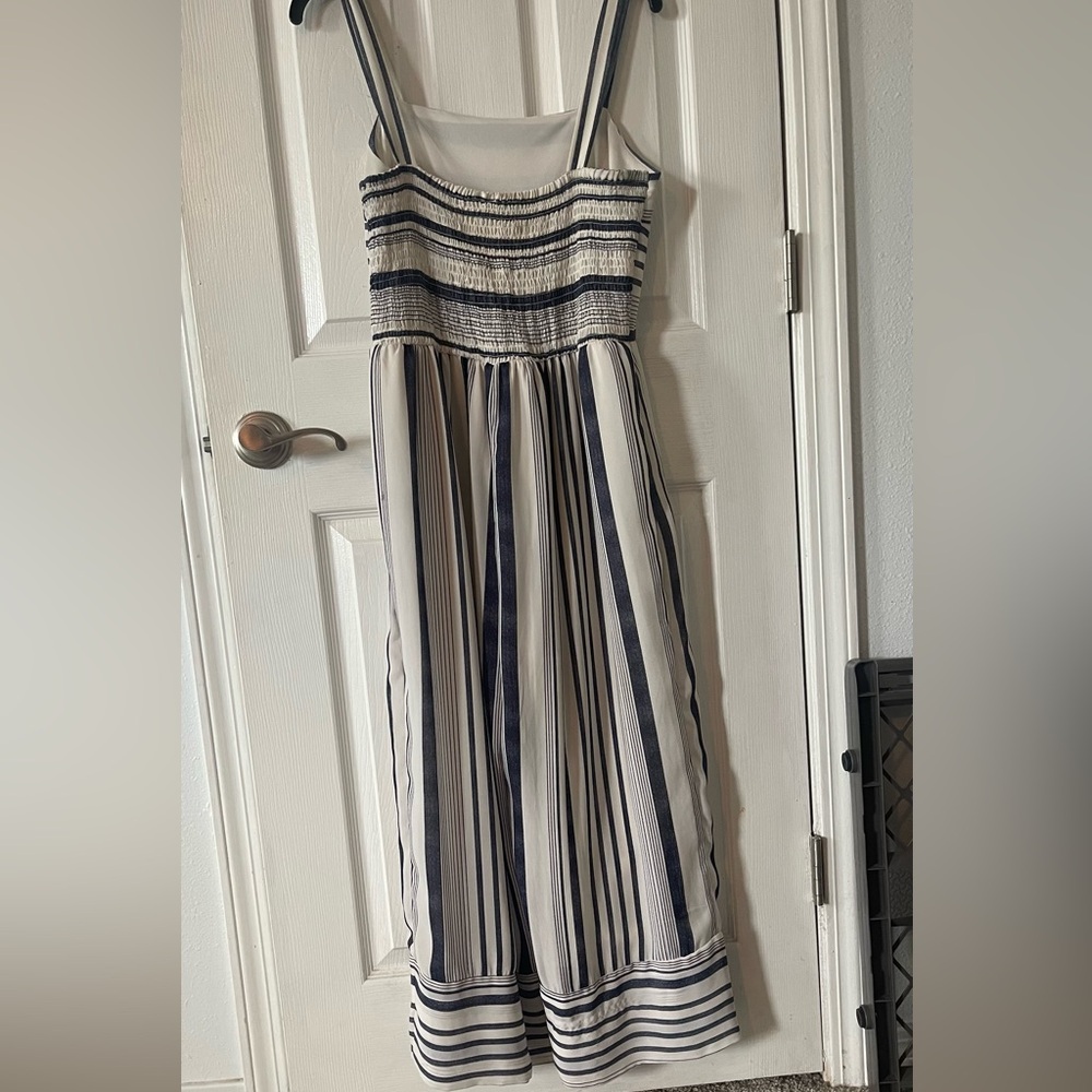JAPNA- Striped Blue and White Jumpsuit in a size Lg. smocked back, fully lined - Picture 5 of 16
